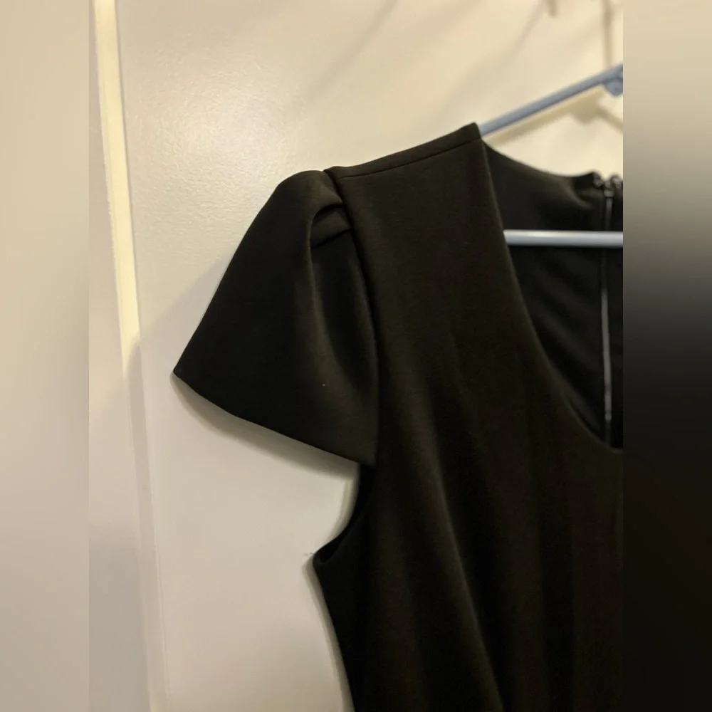 NWT Sage Black Scuba Crepe Asymmetrical Cap Sleeve Dress